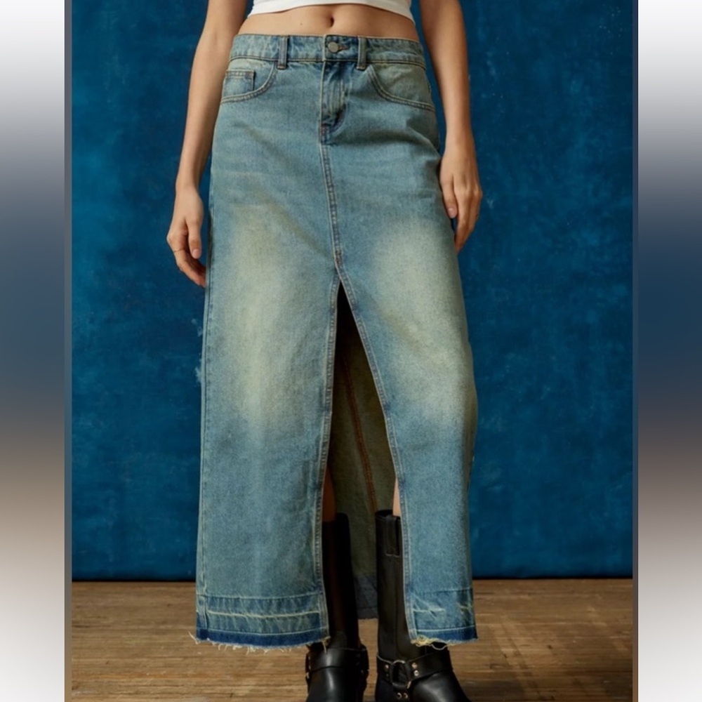 BDG Blue Wide-Leg Cropped Denim Maxi